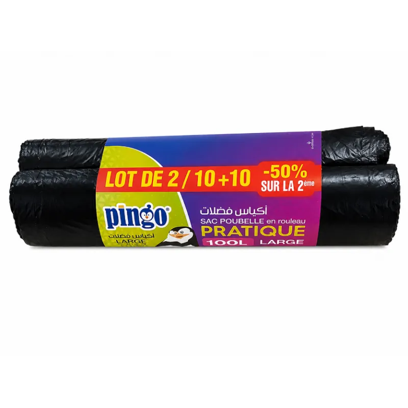 LOT DE 2 ROULEAUX SACS POUBELLE 10+10(-50% SUR LE 2ÈME) 100L PINGO